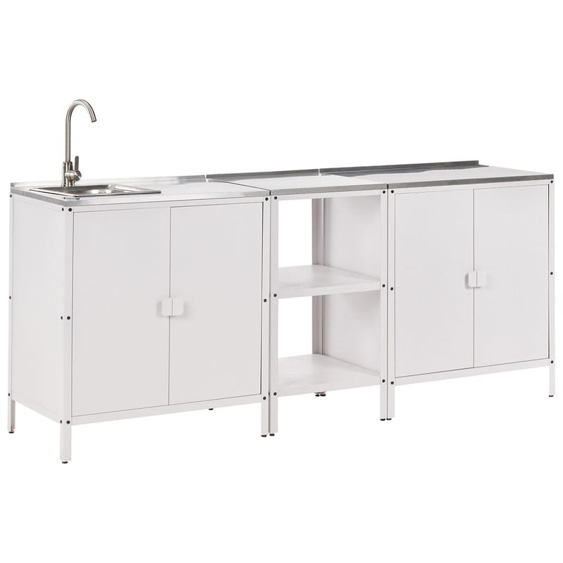 3-delt udekøkken med vask 4 døre Vilama, Hvid, Sølv