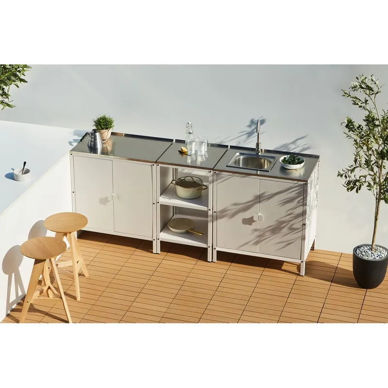3-delt udekøkken med vask 4 døre Vilama - Hvid, Sølv - Have - Grill - Udekøkken - Komplette udekøkkener