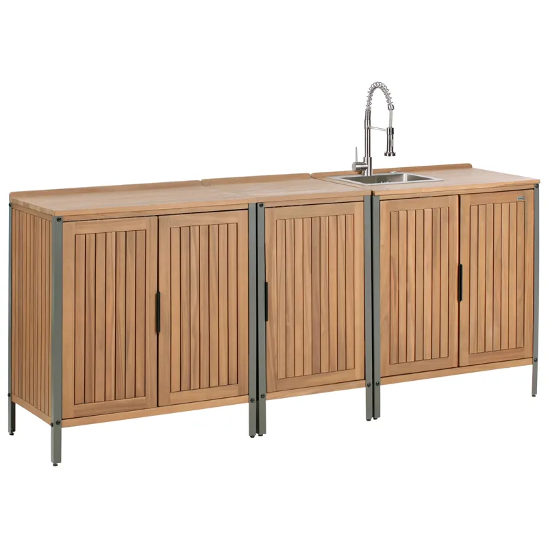 3-delt udekøkken med vask Ivrea akacietræ, Brun/Grå/Sølv