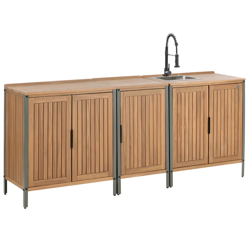 3-delt udekøkken med vask Ivrea akacietræ, Brun/Grå/Sort