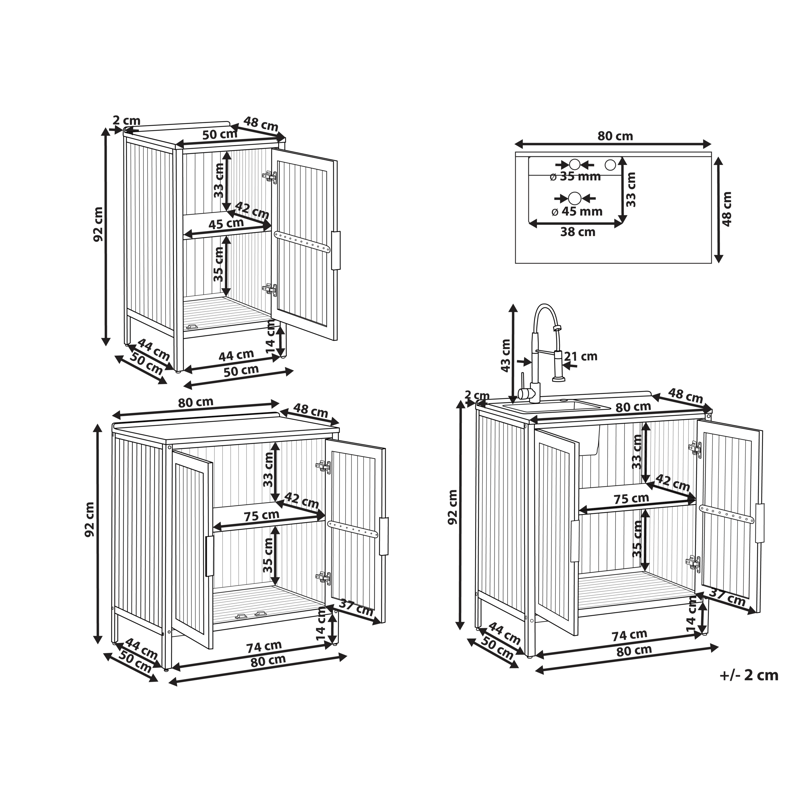 3-delt udekøkken med vask Ivrea akacietræ - Brun/Grå/Sort - Have - Grill - Udekøkken - Komplette udekøkkener