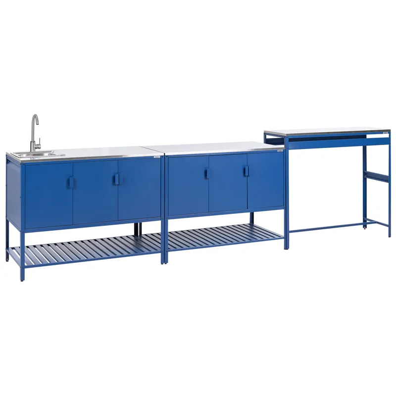 3-delt udekøkken med vask Maenza Stål, Blå/Sølv
