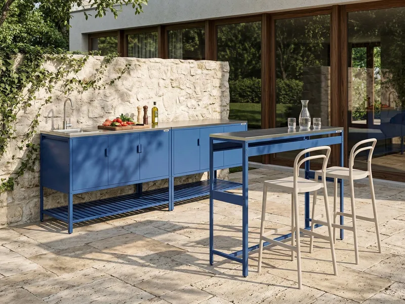 3-delt udekøkken med vask Maenza Stål - Blå/Sølv - Have - Grill - Udekøkken - Komplette udekøkkener
