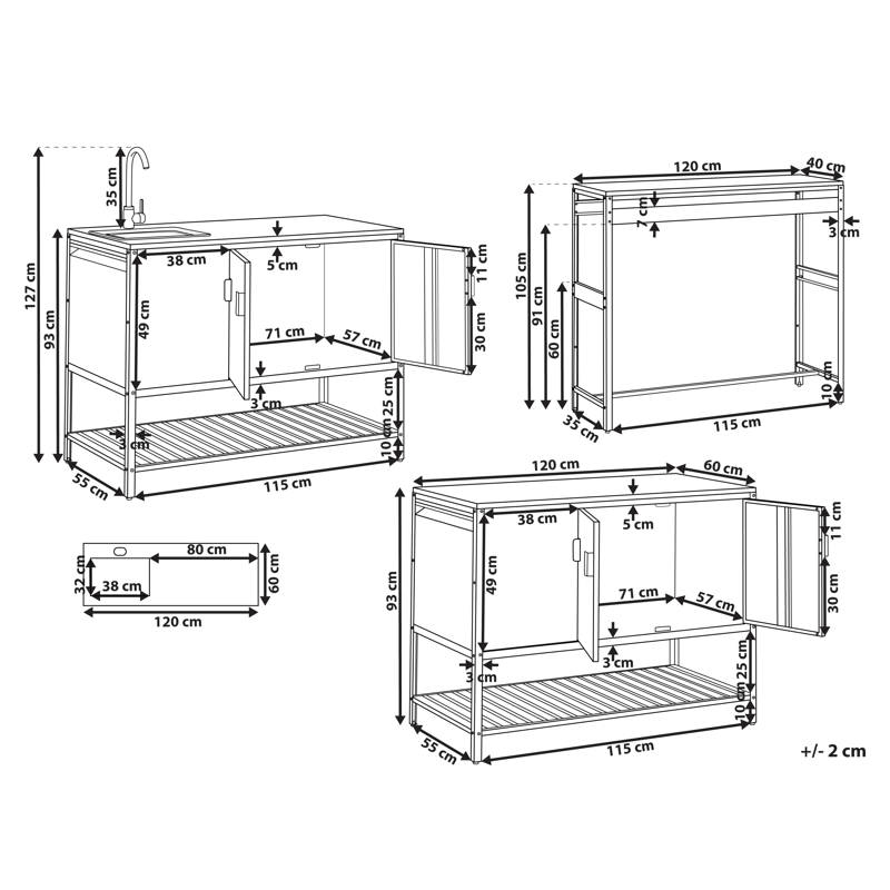 3-delt udekøkken med vask Maenza Stål - Grøn/Sort - Have - Grill - Udekøkken - Komplette udekøkkener