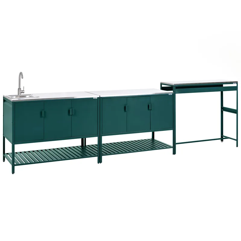 3-delt udekøkken med vask Maenza Stål, Grøn/Sort