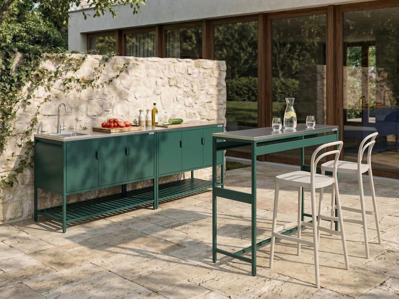 3-delt udekøkken med vask Maenza Stål - Grøn/Sort - Have - Grill - Udekøkken - Komplette udekøkkener