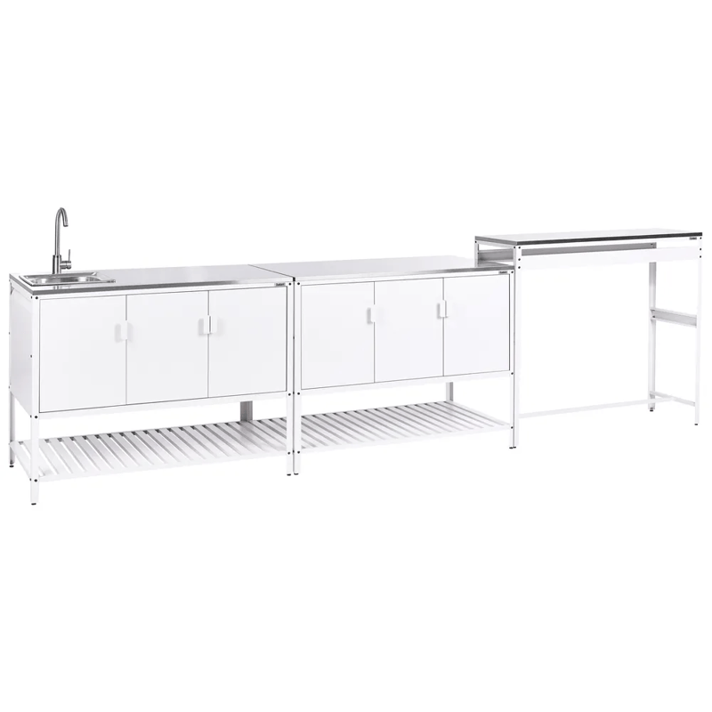 3-delt udekøkken med vask Maenza Stål, Hvid/Sort