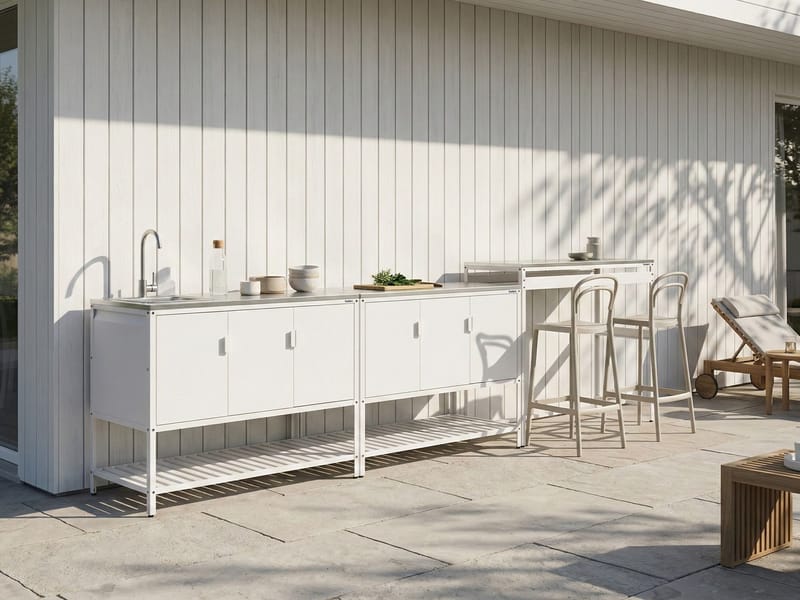 3-delt udekøkken med vask Maenza Stål - Hvid/Sort - Have - Grill - Udekøkken - Komplette udekøkkener