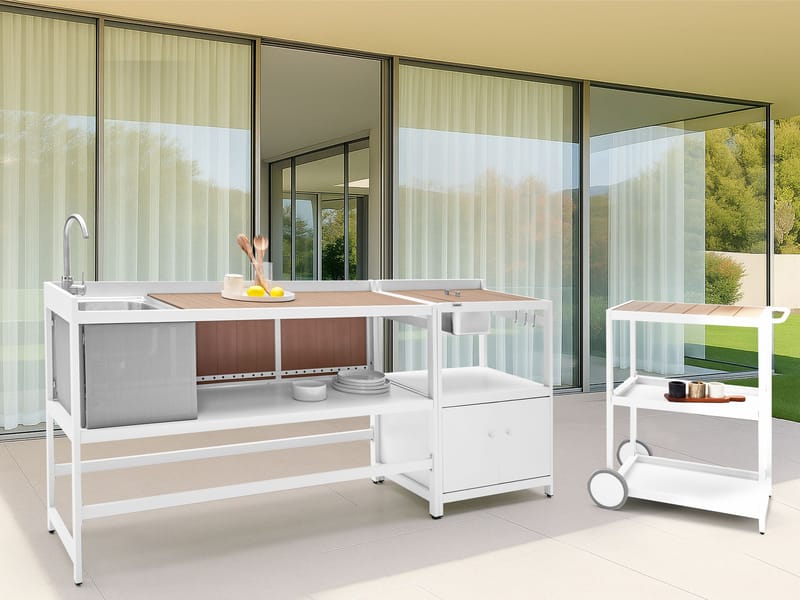 3-delt udekøkken med vask Ortisei Aluminium - Hvid/Brun - Have - Grill - Udekøkken - Komplette udekøkkener