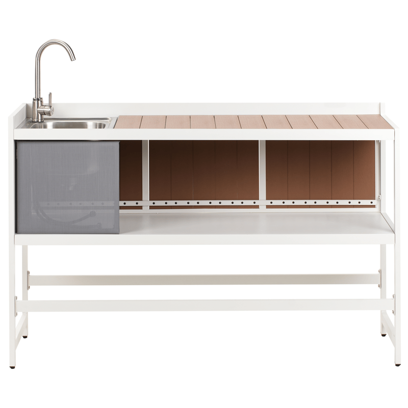 3-delt udekøkken med vask Ortisei Aluminium - Hvid/Brun - Have - Grill - Udekøkken - Komplette udekøkkener