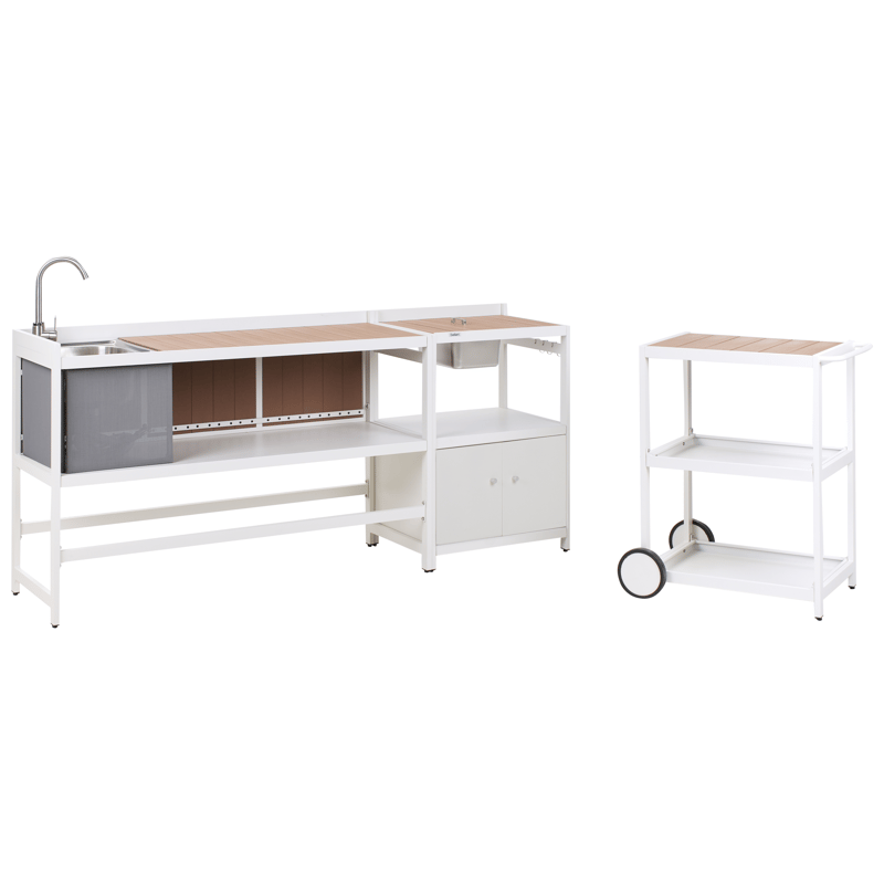 3-delt udekøkken med vask Ortisei Aluminium - Hvid/Brun - Have - Grill - Udekøkken - Komplette udekøkkener