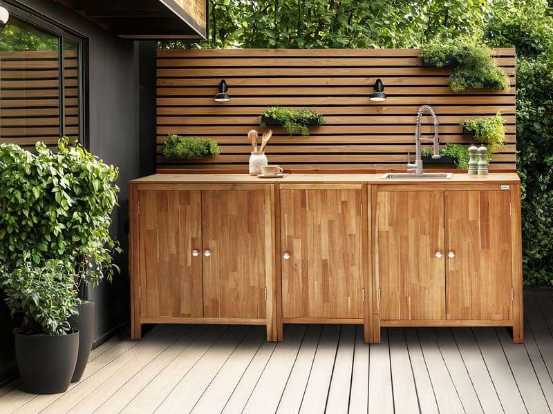 3-delt udekøkken med vask Venosa akacietræ - Brun/Sølv - Have - Grill - Udekøkken - Komplette udekøkkener