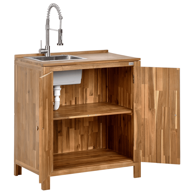 3-delt udekøkken med vask Venosa akacietræ - Brun/Sølv - Have - Grill - Udekøkken - Komplette udekøkkener