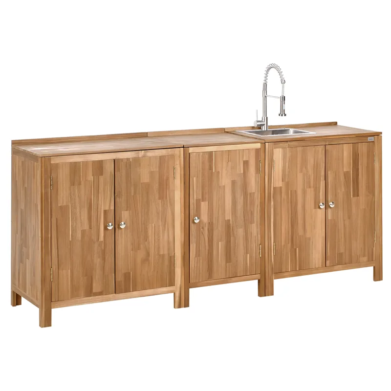 3-delt udekøkken med vask Venosa akacietræ, Brun/Sølv