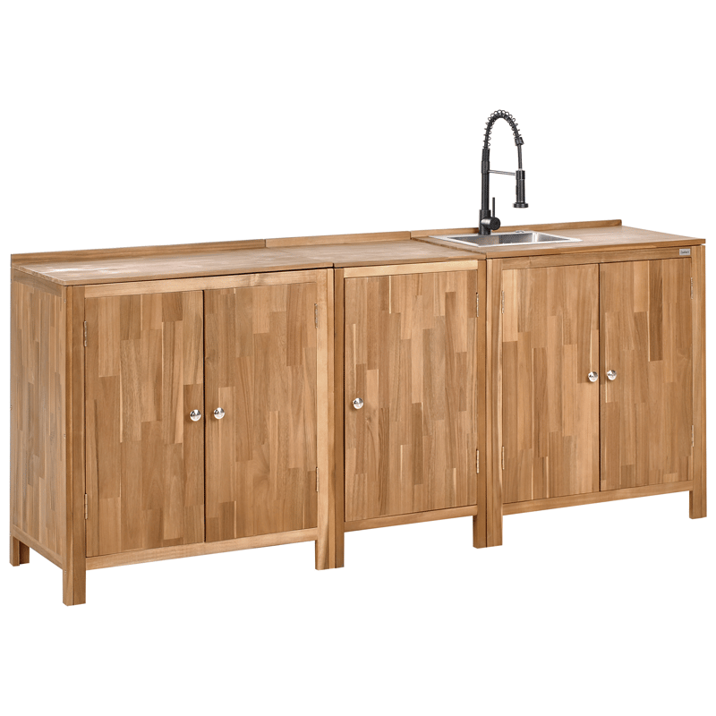 3-delt udekøkken med vask Venosa akacietræ, Brun/Sølv/Sort