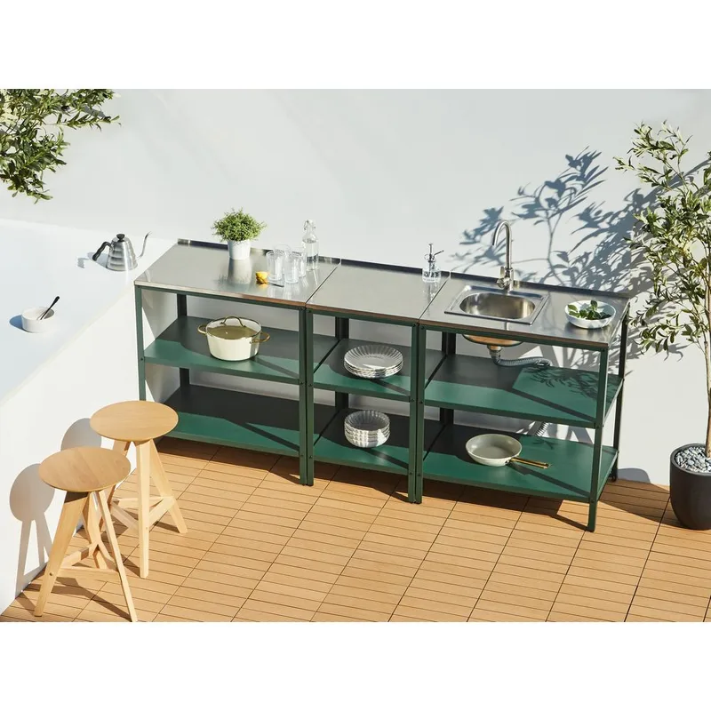 3-delt udekøkken Vilama - Grøn, Sølv - Have - Grill - Udekøkken - Komplette udekøkkener