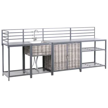 4-delt udekøkken med vask Mirador kunstflet - Grå/Beige - Have - Grill - Udekøkken - Komplette udekøkkener