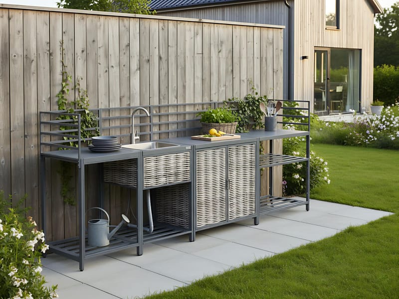 4-delt udekøkken med vask Mirador kunstflet - Grå/Beige - Have - Grill - Udekøkken - Komplette udekøkkener