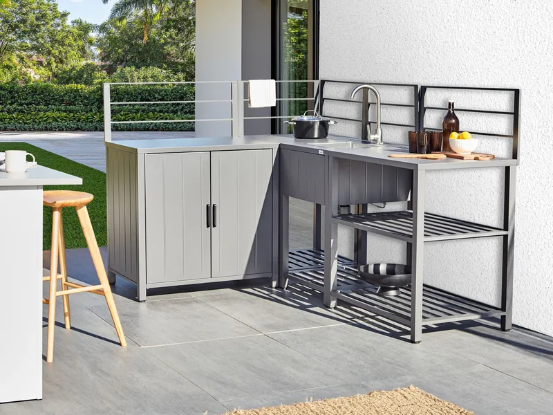 4-delt udekøkken med vask Viggiano - Grå - Have - Grill - Udekøkken - Komplette udekøkkener