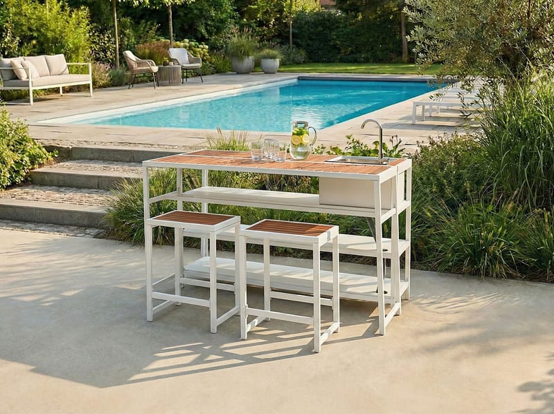 Køkkenø med vask til udendørs brug Avetrana - Hvid/Brun - Have - Grill - Udekøkken - Komplette udekøkkener