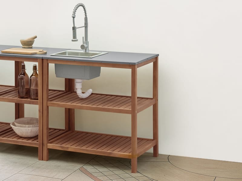 Køkkenø med vask til udendørs brug Brucoli akacietræ - Brun/Grå/Sølv - Have - Grill - Udekøkken - Komplette udekøkkener