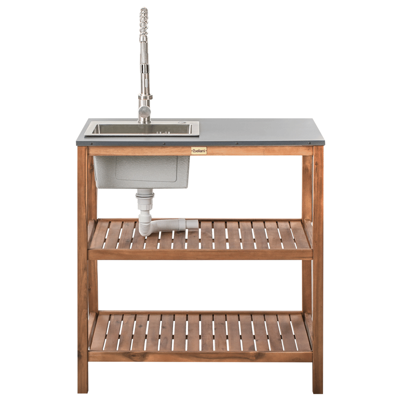 Køkkenø med vask til udendørs brug Brucoli akacietræ - Brun/Grå/Sølv - Have - Grill - Udekøkken - Komplette udekøkkener