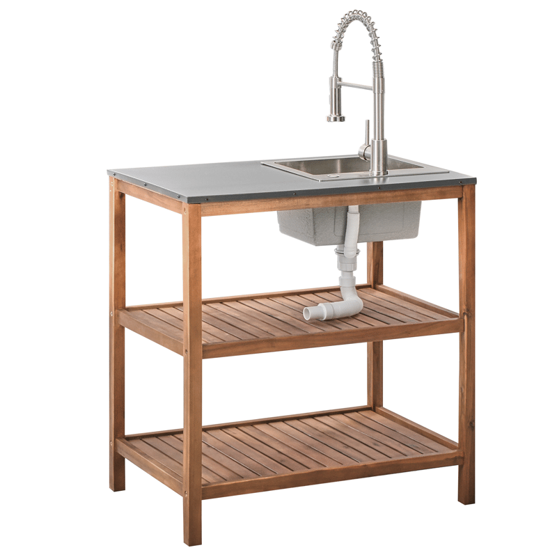 Køkkenø med vask til udendørs brug Brucoli akacietræ - Brun/Grå/Sølv - Have - Grill - Udekøkken - Komplette udekøkkener