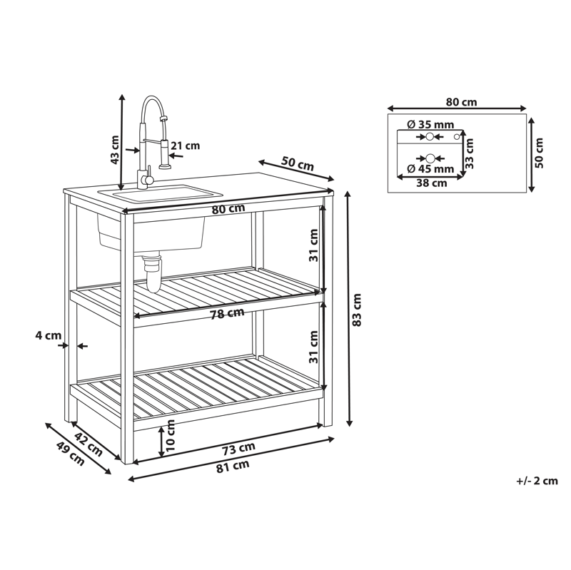 Køkkenø med vask til udendørs brug Brucoli akacietræ - Brun/Grå/Sølv - Have - Grill - Udekøkken - Komplette udekøkkener