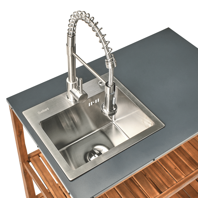 Køkkenø med vask til udendørs brug Brucoli akacietræ - Brun/Grå/Sølv - Have - Grill - Udekøkken - Komplette udekøkkener