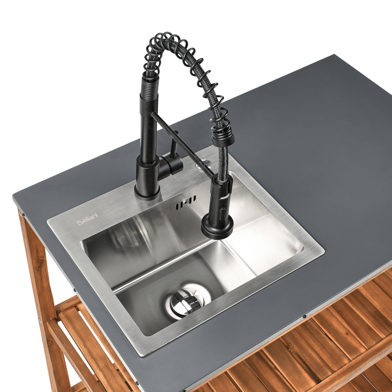 Køkkenø med vask til udendørs brug Brucoli akacietræ - Brun/Grå/Sort/Sølv - Have - Grill - Udekøkken - Komplette udekøkkener