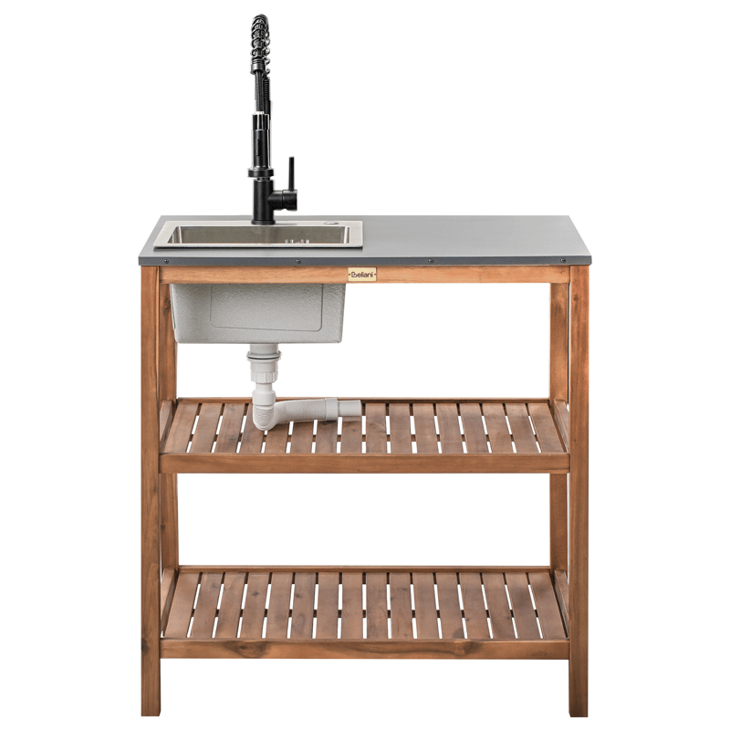 Køkkenø med vask til udendørs brug Brucoli akacietræ - Brun/Grå/Sort/Sølv - Have - Grill - Udekøkken - Komplette udekøkkener