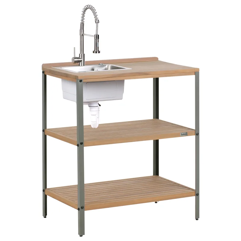 Køkkenø med vask til udendørs brug Ivrea akacietræ, Brun/Grå/Sølv