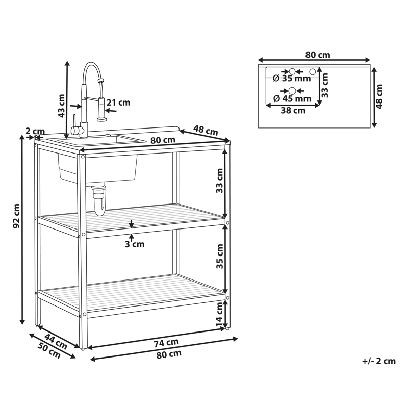 Køkkenø med vask til udendørs brug Ivrea akacietræ - Brun/Grå/Sølv - Have - Grill - Udekøkken - Komplette udekøkkener