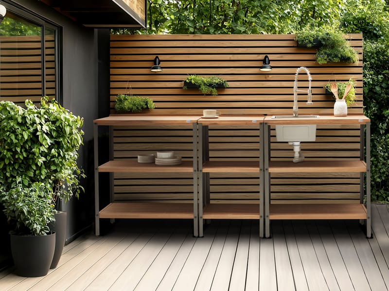 Køkkenø med vask til udendørs brug Ivrea akacietræ - Brun/Grå/Sølv - Have - Grill - Udekøkken - Komplette udekøkkener