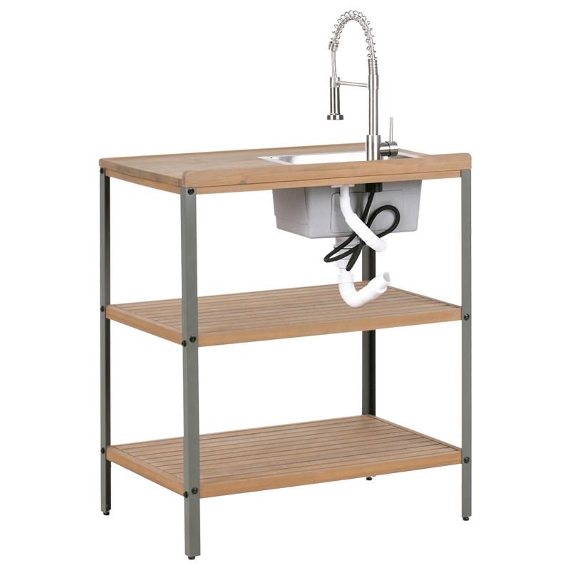 Køkkenø med vask til udendørs brug Ivrea akacietræ - Brun/Grå/Sølv - Have - Grill - Udekøkken - Komplette udekøkkener