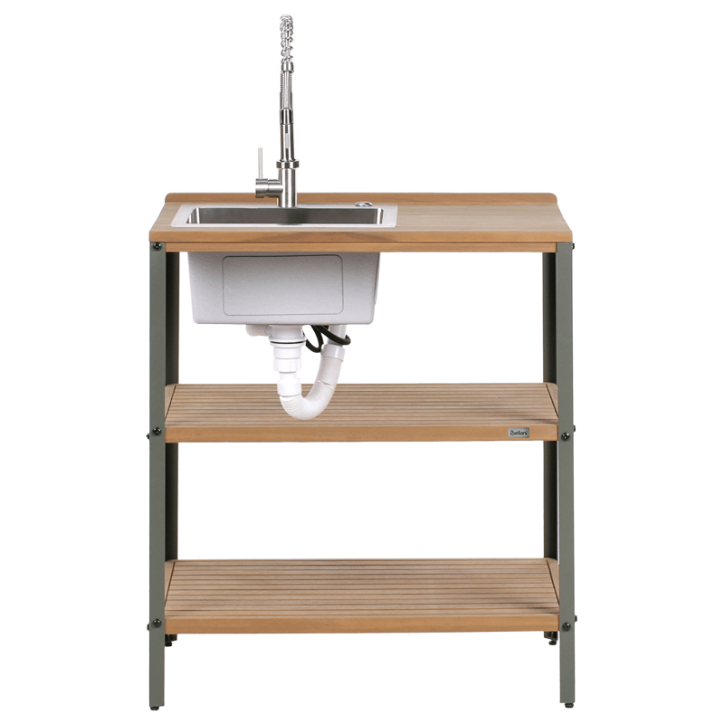 Køkkenø med vask til udendørs brug Ivrea akacietræ - Brun/Grå/Sølv - Have - Grill - Udekøkken - Komplette udekøkkener