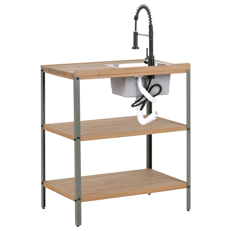Køkkenø med vask til udendørs brug Ivrea akacietræ - Brun/Grå/Sort - Have - Grill - Udekøkken - Komplette udekøkkener