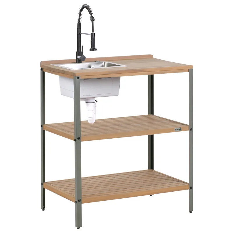 Køkkenø med vask til udendørs brug Ivrea akacietræ, Brun/Grå/Sort