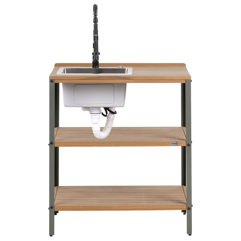 Køkkenø med vask til udendørs brug Ivrea akacietræ - Brun/Grå/Sort - Have - Grill - Udekøkken - Komplette udekøkkener