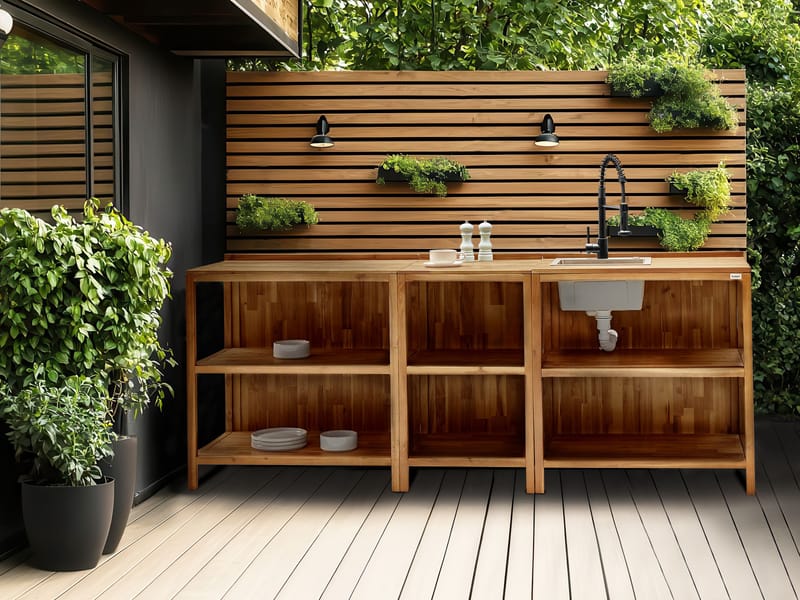 Køkkenø med vask til udendørs brug Venosa akacietræ Brun/ - Brun/Sort - Have - Grill - Udekøkken - Komplette udekøkkener