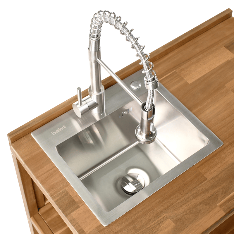 Køkkenø med vask til udendørs brug Venosa akacietræ - Brun/Sølv - Have - Grill - Udekøkken - Komplette udekøkkener