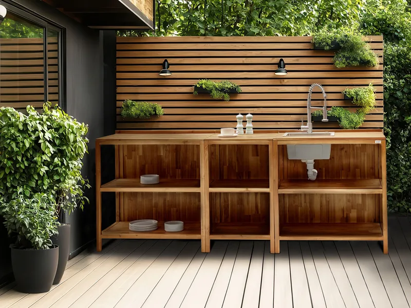 Køkkenø med vask til udendørs brug Venosa akacietræ - Brun/Sølv - Have - Grill - Udekøkken - Komplette udekøkkener