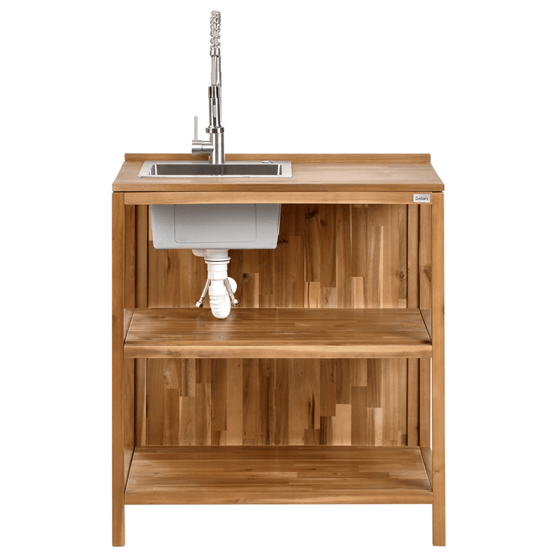 Køkkenø med vask til udendørs brug Venosa akacietræ - Brun/Sølv - Have - Grill - Udekøkken - Komplette udekøkkener