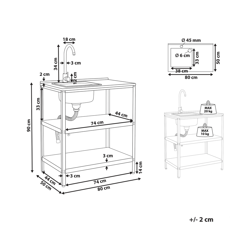 Køkkenø med vask til udendørs brug Vilama - Rød/Sølv - Have - Grill - Udekøkken - Komplette udekøkkener