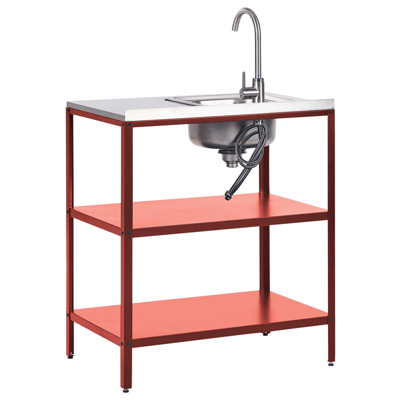 Køkkenø med vask til udendørs brug Vilama - Rød/Sølv - Have - Grill - Udekøkken - Komplette udekøkkener