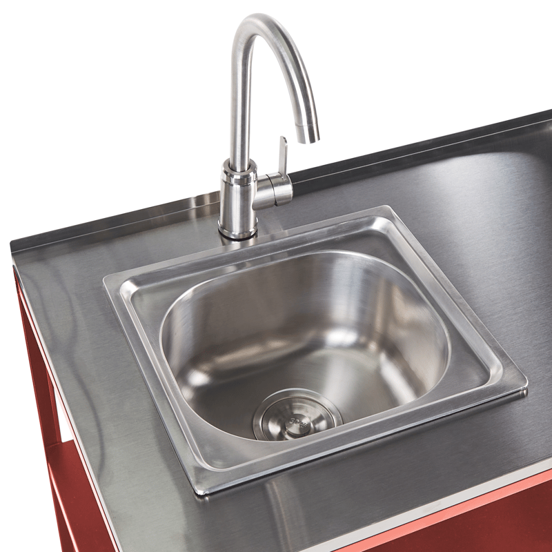 Køkkenø med vask til udendørs brug Vilama - Rød/Sølv - Have - Grill - Udekøkken - Komplette udekøkkener