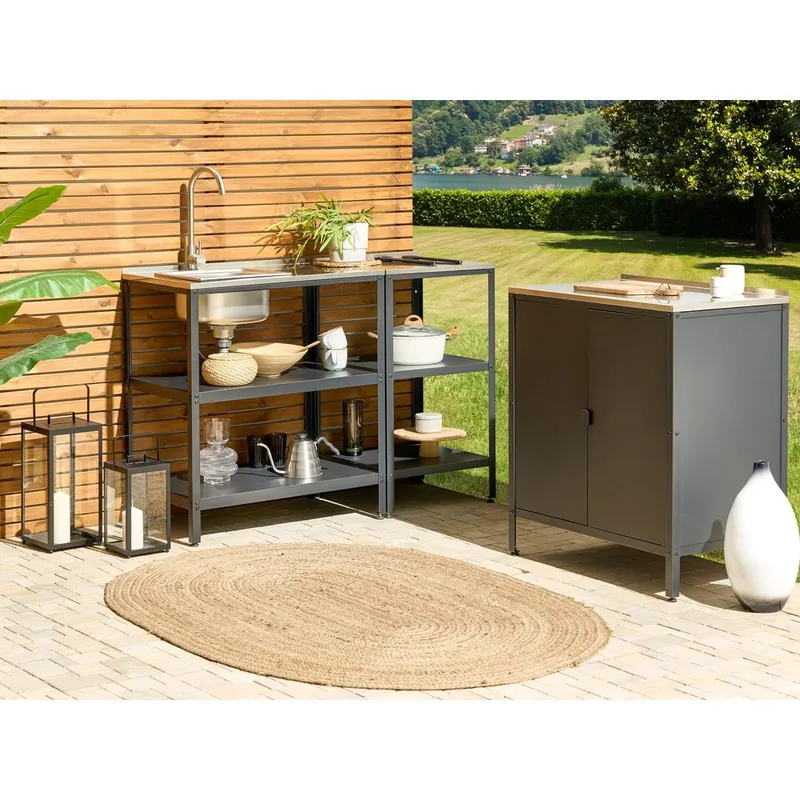 Køkkenø med vask Vilama - Sort, sølv - Have - Grill - Udekøkken - Komplette udekøkkener