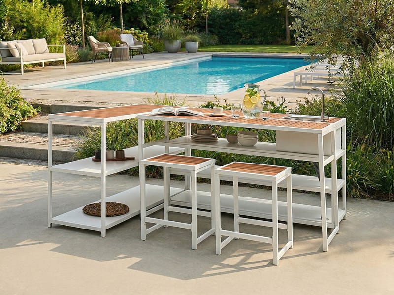 Køkkenø til udendørs brug Avetrana Stål - Hvid/Brun - Have - Grill - Udekøkken - Komplette udekøkkener