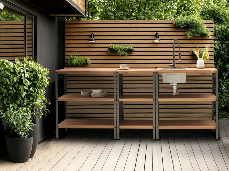 Køkkenø til udendørs brug Ivrea akacietræ - Brun/Grå - Have - Grill - Udekøkken - Komplette udekøkkener