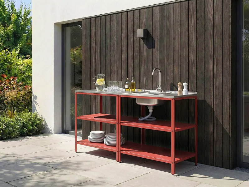 Køkkenø til udendørs brug Vilama - Rød/Sølv - Have - Grill - Udekøkken - Komplette udekøkkener